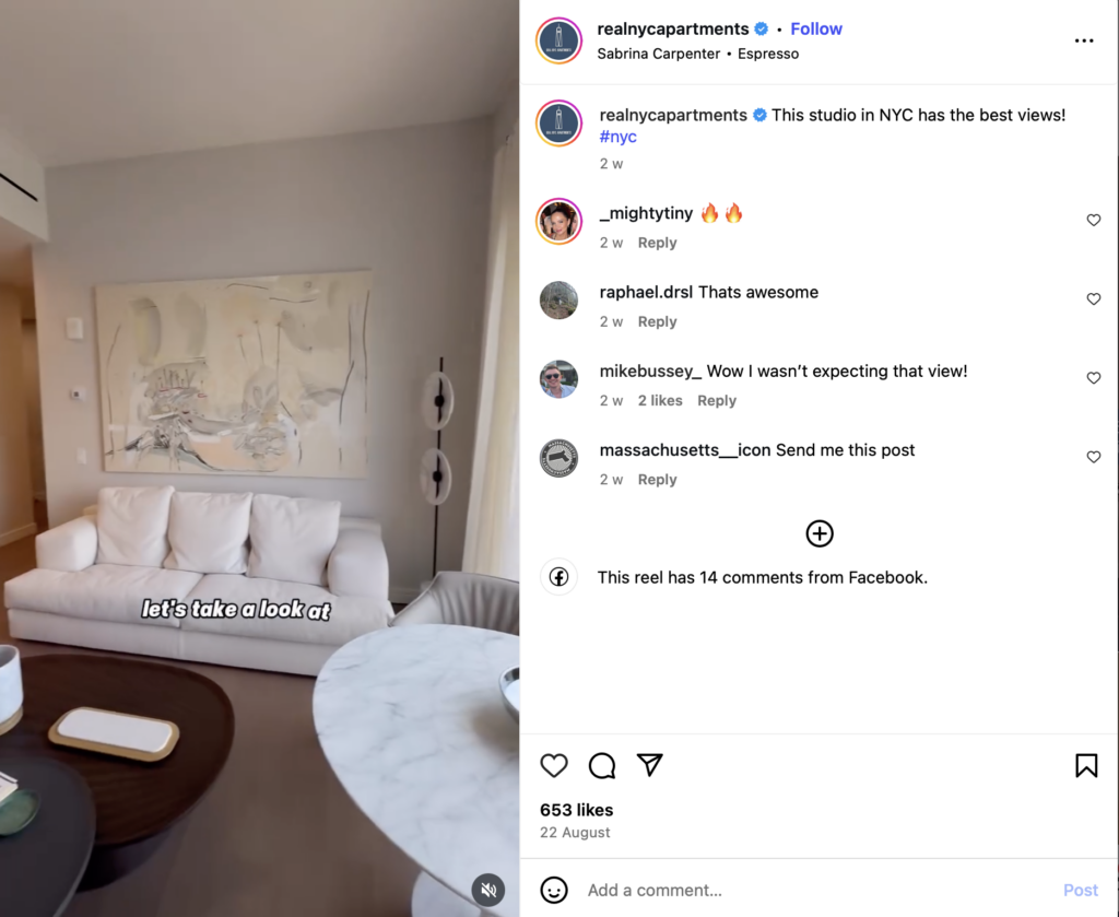 Example of rela estate videos on instagram